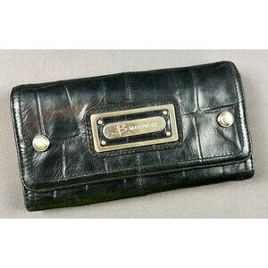 B Makowsky Black Embossed Leather Trifold Wallet Billfold  7.5" X 4"